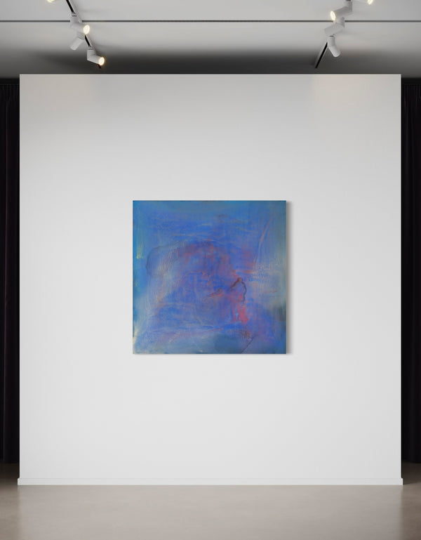 Regal painting with royal blues and golds, featuring an abstract gilded silhouette and opalescent glazes evoking Old World majesty.