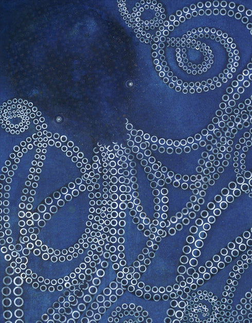 Kraken is a Limited Edition Print by Seth B. Minkin, with ethereal ocean blues and dynamic tentacles, inviting personal interpretation.