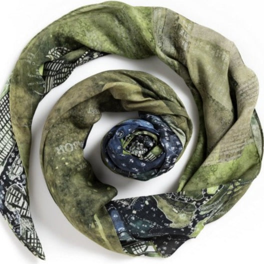 NY Harbor Chart square modal cashmere scarf by Seth B. Minkin