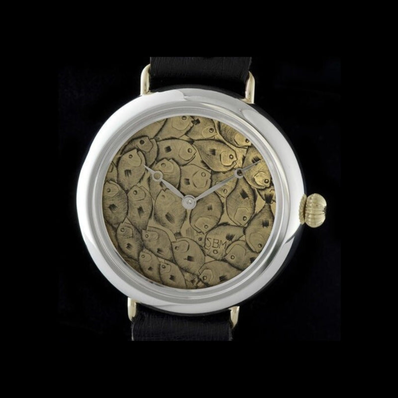 A custom watch by Montana Watch, featuring finely engraved Goldfish by Seth B Minkin