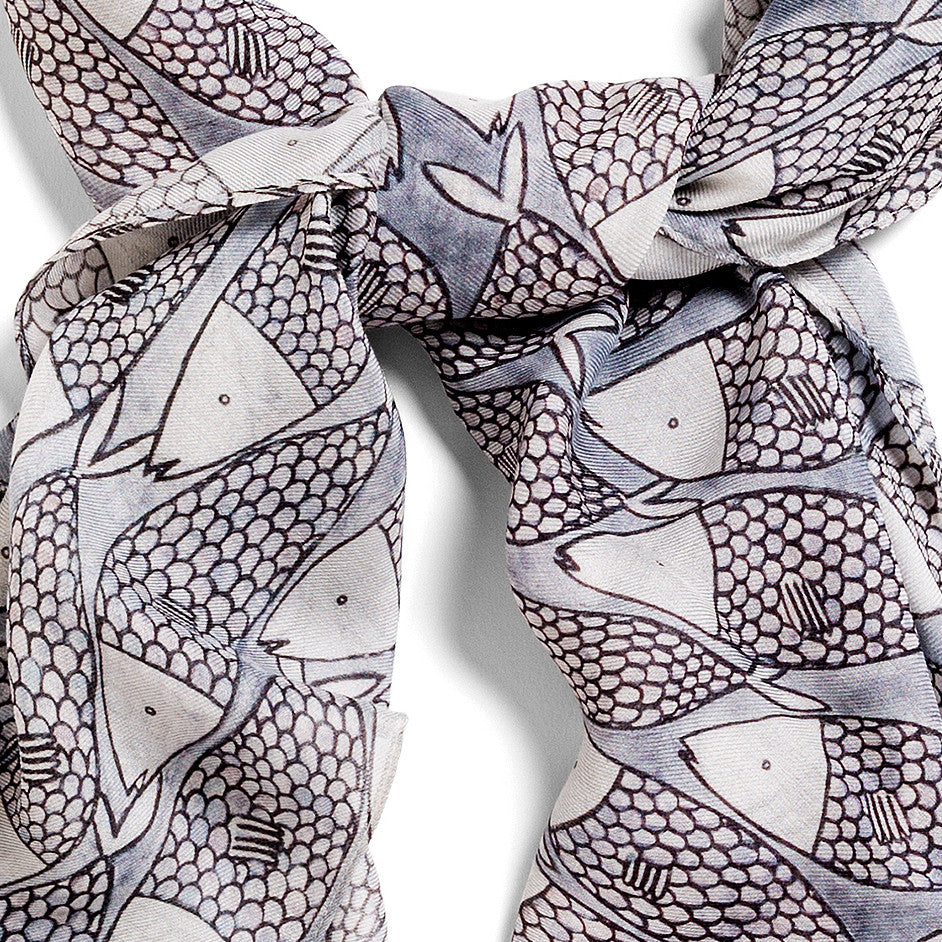 Big Sardines square modal cashmere scarf by Seth B. Minkin