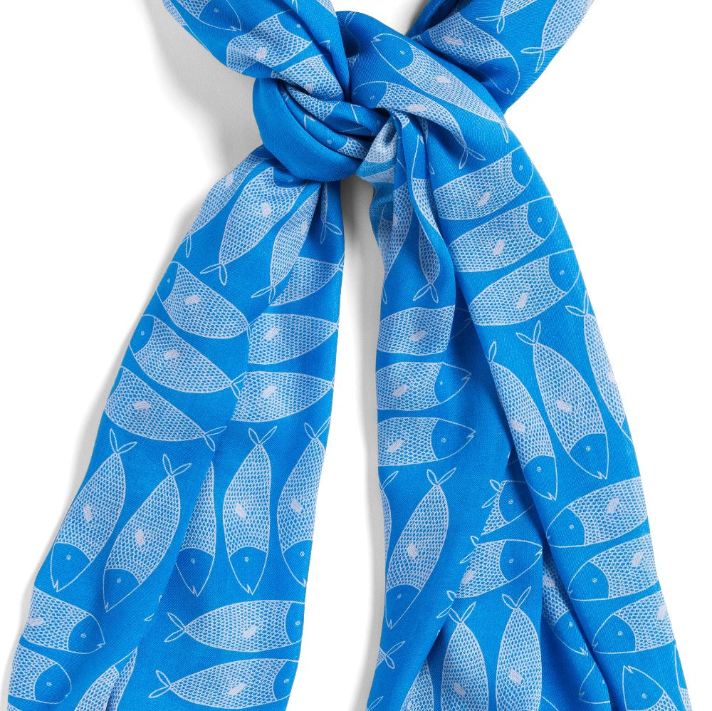 Blue Sardines large oblong modal cashmere scarf by Seth B. Minkin