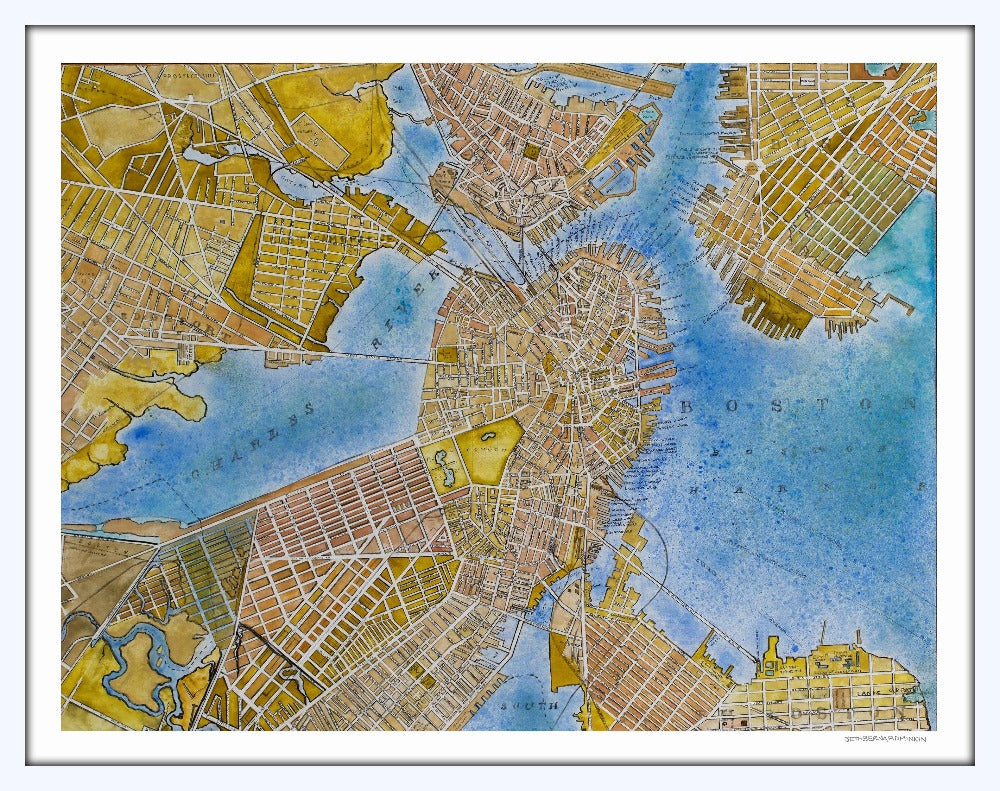 Boston Map limited edition print by Seth B. Minkin
