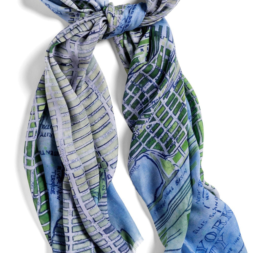 Blue Manhattan large oblong modal cashmere scarf by Seth B. Minkin